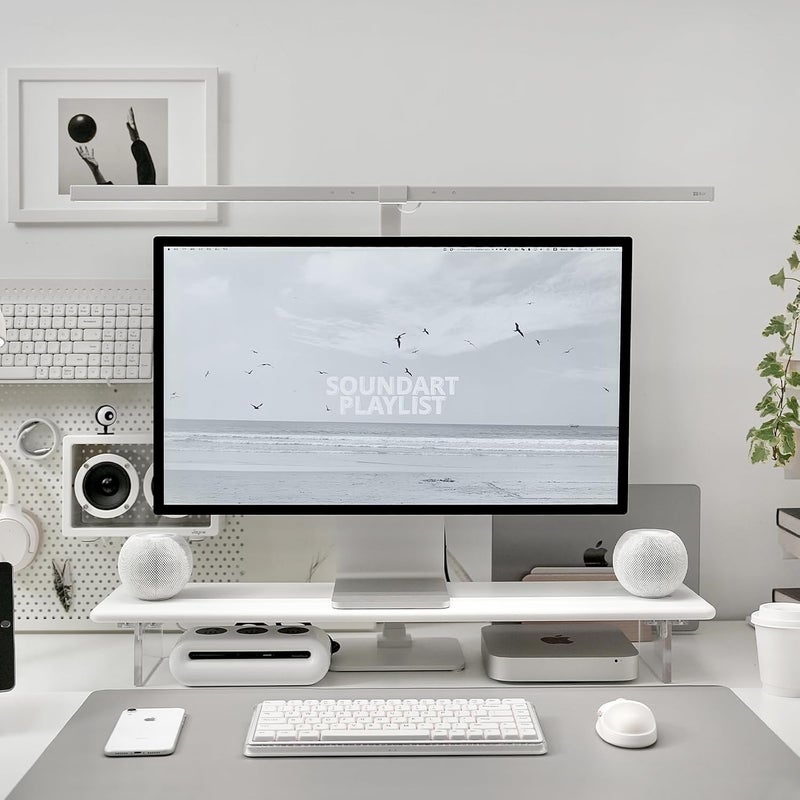 ROCDEER Bamboo Monitor Stand Riser with Acrylic Legs for Desk, 31.5 Inches Desktop Shelf Supports for PC Computer Monitor, Laptops, Printer, Speakers (White) - Image 1